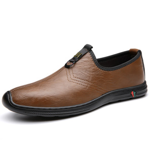 Mocassins en cuir pour hommes, bout rond, à enfiler, semelle en caoutchouc respirante, chaussures décontractées pour la conduite - Product Image 5