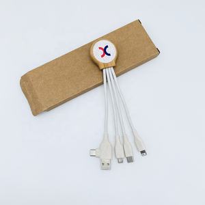 Cable de carga USB de bambú, Cable de carga <span class=keywords><strong>3</strong></span> en 1 con logotipo LED, promoción de regalo, novedad de 2022 - Product Image 2