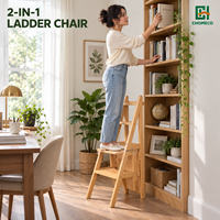 CHOMECO Escabeau pliant convertible 2-en-1, chaise-échelle 4 marches en pin de Nouvelle-Zélande, robuste, antidérapant, usage domestique, 150 kg