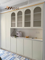 Buffet de cuisine en bois massif avec 4 portes et 3 tiroirs Rangement réglable Unité de café-bar Blanc