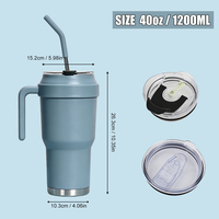 Tumbler Kopi Stainless Steel Vakum Dinding Ganda 40oz Custom OEM Pabrik, Dilengkapi Gagang