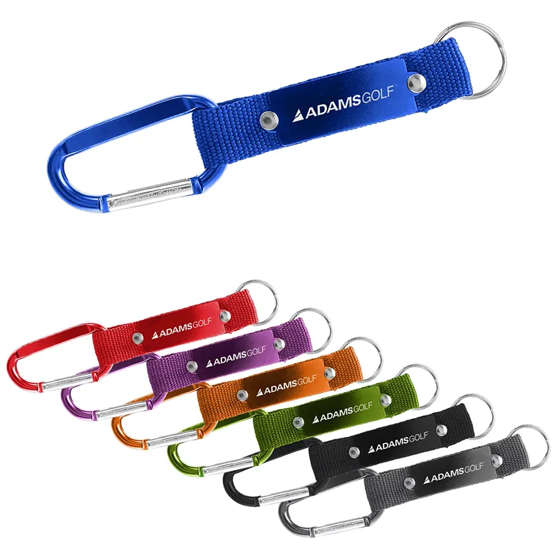 Polyester Custom Imprinted Carabiner Keychain Strap With Metal Plate Carabiner Keyring For Promotion