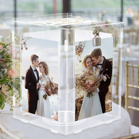 Boîte à cartes de mariage en acrylique transparent avec cadre photo, logo personnalisé, boîte à enveloppes détachable pour réception, anniversaire, baby shower
