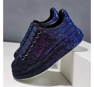 Chaussures de créateur de luxe de haute qualité, style rétro, doublure en mesh, lacets, chaussures décontractées d'extérieur, baskets à semelle épaisse entièrement ornées de diamants pour hommes et femmes - Product Image 2