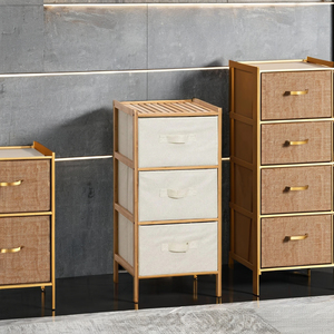 Meuble de rangement haut en bambou à 3 tiroirs, style moderne, pour chambre et salon, structure en tissu, vente en gros - Product Image 6