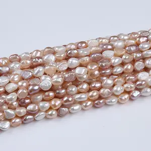 8-9毫米一颗天然白色粉色紫色真粒散珠淡水巴洛克式珍珠珍珠串