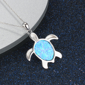 Original Design Opal Link Chain S925 Sterling Silver Rhodium Plated Trendy Cute Turtle Pendant Necklace Women's Engagement Daily - Product Image 4