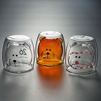 Tasse en verre borosilicate à double paroi en forme d'ours mignon, tasse à café, thé, lait, verre intérieur coloré résistant à la chaleur