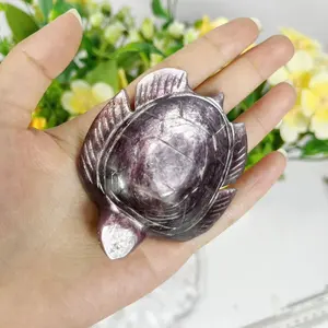 高品质工艺品水晶动物雕刻宝石锂云母海龟雕像DIY装饰礼品
