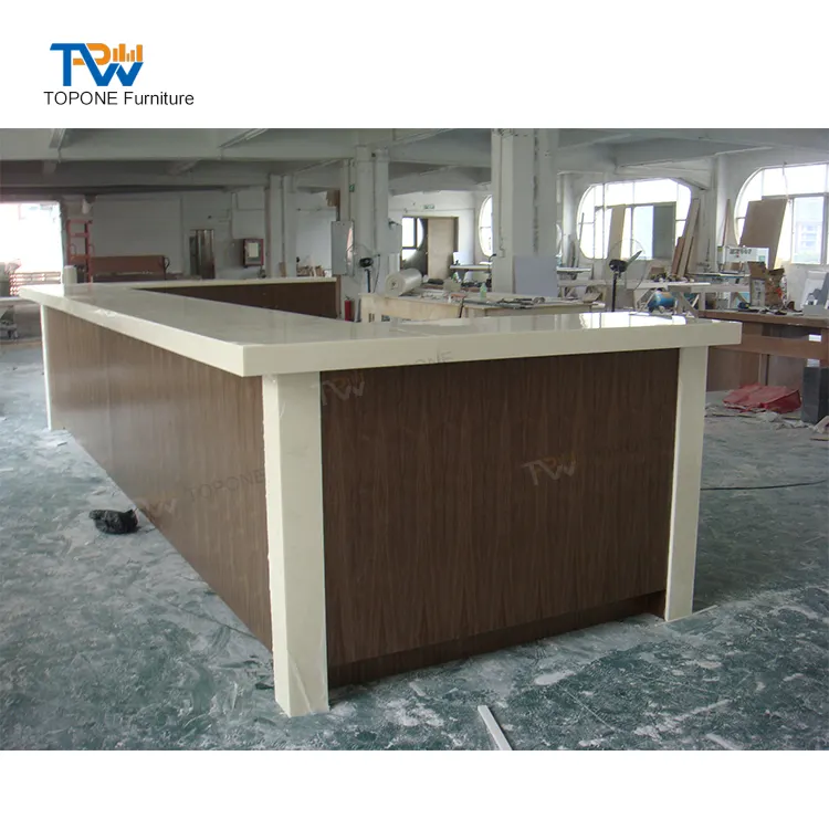 Balcão de madeira em forma de u, design sólido para bancada de superfície com armário