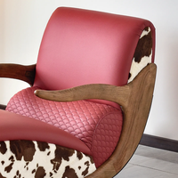 Fauteuil à bascule extensible en bois de style nordique moderne et luxueux avec revêtement en cuir rembourré pour