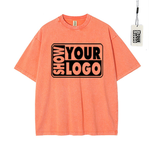 100% <span class=keywords><strong>Cottin</strong></span> haute qualité Logo personnalisé lavage à l'acide t-shirt plaine américain Streetwear rétro Vintage manches courtes T-Shirts - Product Image 1