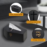 Soporte de pañuelos con forma de ataúd de madera negra con diseño cruzado Dispensador de pañuelos gótico único Caja de madera de ataúd