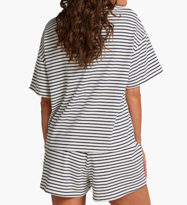 Vente en gros de pyjamas pour femmes, ensembles de vêtements de nuit décontractés, vêtements d'extérieur, shorts à manches courtes rayés personnalisés - Product Image 3