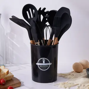 12 Pcs Wooden Kit Cozinha Set Silicone Kitchen Cutlery Accessories Cooking Silikon Kitchenware Silicona Silicone Set Cooking