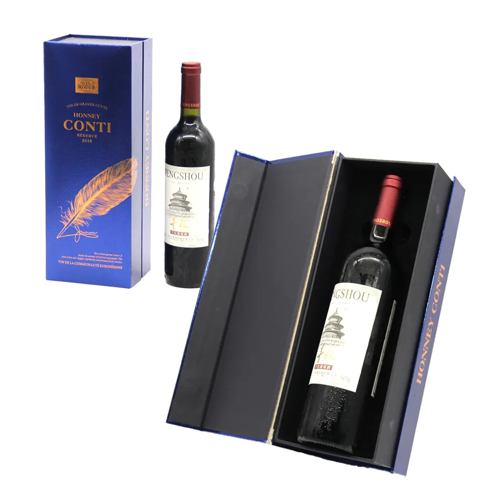 Özel el yapımı şarap hediye ambalaj kutusu ambalaj için kontrplak deri şarap şişesi kutuları şişeleri lüks karton manyetik şarap kutusu