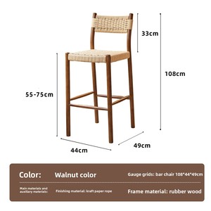 Taburete de <span class=keywords><strong>Bar</strong></span> de Madera Maciza con Cuerda Trenzada Estilo Wheatfield, de Lujo Ligero, para Uso Comercial en Cafeterías y Restaurantes - Product Image 6