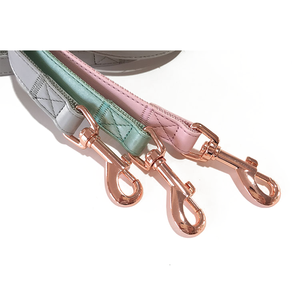 High Quality Luxury Leather and Nylon Webbing Padded <strong>Custom</strong> Color <strong>Dog</strong> <strong>Collar</strong> and Leash Set With Rose Gold Buckle - Product Image 3
