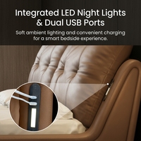 Cadre de lit de luxe moderne avec veilleuse à capteur tactile, lit king size rembourré, tête de lit carrée capitonnée, mobilier de chambre intelligent
