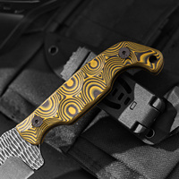 Couteau de survie de camping et de chasse à lame fixe en acier au carbone 1095, finition stone wash, avec manche en G10