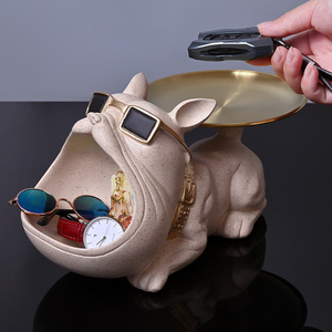 Statue et sculpture de chien Bouledogue français à grande gueule avec boîte de rangement pour porte-clés, figurine d'animal en résine, décoration de table pour la maison - Product Image 5