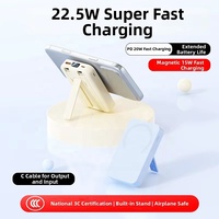 Banco de Energía Inalámbrico Magnético de 10000 mAh con Logotipo Personalizado, Cargador Portátil de Carga Rápida de 22.5 W con Soporte para Teléfono y Cable USB-C