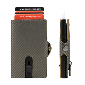Casekey Real Leather Carbon Fiber <b>Wallet</b> Slim Minimalist Card Holder RFID Blocking Slide Button Slim <b>Smart</b> <b>Wallet</b> - Product Image 2
