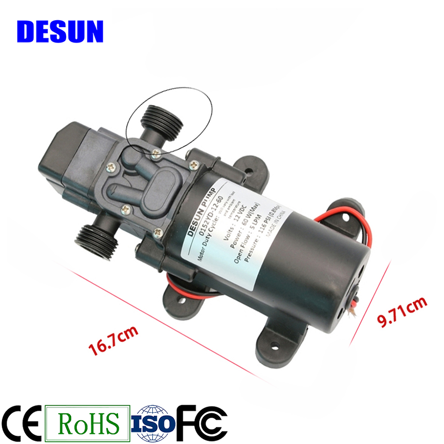 DC12V 60 Вт микромембранный водяной насос для садового орошения высокого давления 18 мм 1/2 дюймов с наружной резьбой