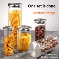 Hoge borosilicaat glazen transparante luchtdichte voorraadpotten met roestvrijstalen deksels, stapelbaar, voor pasta en kruiden