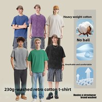 T-shirt ample vintage en coton peigné délavé à manches courtes pour homme et jeune homme, avec motif, 230g, respirant, résistant à l'usure, vente en gros