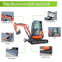 Mini Excavadora de 2.5 Toneladas con Sistema Hidráulico Completo, Certificación CE, Orugas de Goma Telescópicas, para Jardinería, Excavación y Drenaje