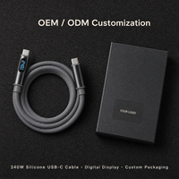 Câble USB C vers USB C 240W avec affichage LED, câble de charge rapide en silicone souple pour ordinateur portable, tablette, téléphone, OEM ODM, logo personnalisé