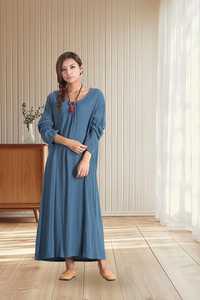 Vestido Maxi de Lino y Algodón para Mujer, Tallas Grandes, Color Liso, Estilo Casual de Primavera/Verano, Ecológico, Silueta en A, OEM, ODM, Marca Privada - Product Image 5