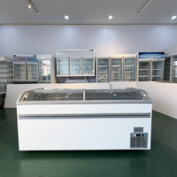 Vitrine d'îlot à porte vitrée double courbée, à froid direct, à dégivrage par gaz chaud, à température unique, 4 portes, en promotion directe usine