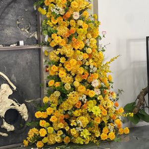 Fleurs artificielles jaunes pour mariage, en soie, hortensias, roses, pivoines, marguerites, bords brûlés à la main, pour décorations de mariage - Product Image 5