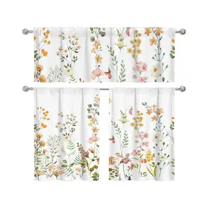 Cantonnière de rideau de cuisine à motif floral pour la promotion printemps et été faite de rideaux en tissu tissé en polyester