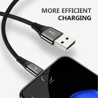 Kabel USB pengisian daya Cepat 3A, kabel Data nilon dengan lampu pernapasan