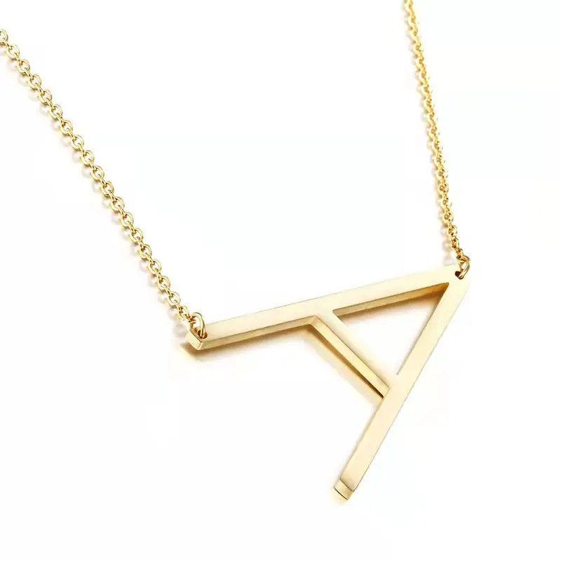 Sideways Initial Necklace Large Big Letters Pendant Necklace 18K Trendy Necklace Plated Stainless Steel Xinhua Gold Color CN