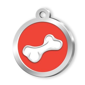Medaglietta per animali domestici rotonda con design a osso rosso per cani - Product Image 1