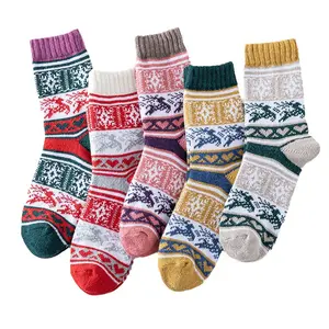 新款设计女式民族风格粗纱加厚保暖冬季兔毛袜圣诞袜