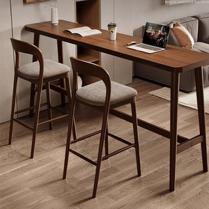 Sgabello da <span class=keywords><strong>Bar</strong></span> in Legno Massello e Tessuto Stile Nordico, Sedia Alta Moderna e Semplice per Reception - Product Image 2