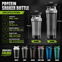 Bouteille shaker à protéines en PC de 500 ml avec logo personnalisé, pour boire directement, idéale pour la gym, le fitness et l'entraînement, avec couvercle, passe au lave-vaisselle