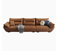Sofá Seccional de Cuero Genuino de Lujo Ligero Minimalista Italiano, Diseño Moderno, Ajustable, Sin Brazos, para Sala de Estar, con Cubierta de Piel de Vaca