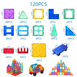 120 pezzi di mattonelle magnetiche Set di blocchi di costruzione stelo giocattoli per bambini ragazzi 3 + anni regalo 4 5 6 7 9 anni include 2 auto