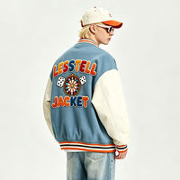 Veste universitaire OEM avec lettres en chenille, appliques florales, manches effet cuir, logo personnalisé, veste de baseball pour homme