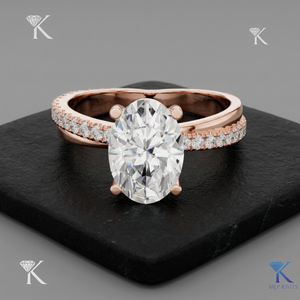 1.00-5.00 Ct Oval Cut Lab Grown Diamond Ring Solid Gold Vintage Crossover Pave Band Fine Jewelry Custom Made for Women Party - Product Image 6
