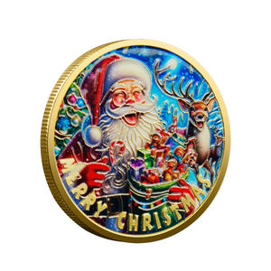 Voorraad Traditionele Kerst Thema Herdenkingsmunt Metalen Kunst-Verguld Met Kerstman & Rendieren Design Collectie & Gift - Product Image 2