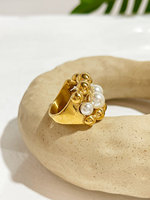 Bague Statement en Acier Inoxydable Plaqué Or 18K avec Perles Baroques et Perles Massives, Style Vintage pour Hommes et Femmes
