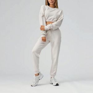 Pull-over décontracté d'hiver en coton 100% pour femme, coupe oversize unisexe à épaules tombantes, col rond uni, ample, brodé, idéal pour l'entraînement, vente en gros - Product Image 5