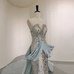 Robe de soirée sirène de luxe Nt120 à sequins, avec surjupe en satin, décolleté cœur, broderie en mousseline scintillante et fronces, pour bal de promo - Product Image 2